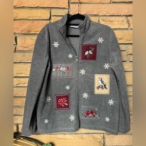 Croft & Barrow Women's Gray Fleece Zip-Up With Birds & Snowflakes Size‎ XL